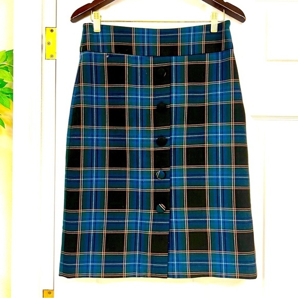 MAEVE Anthropology Bernadette Button-Front Midi Skirt Checked plaid academy 8 US - Picture 1 of 9